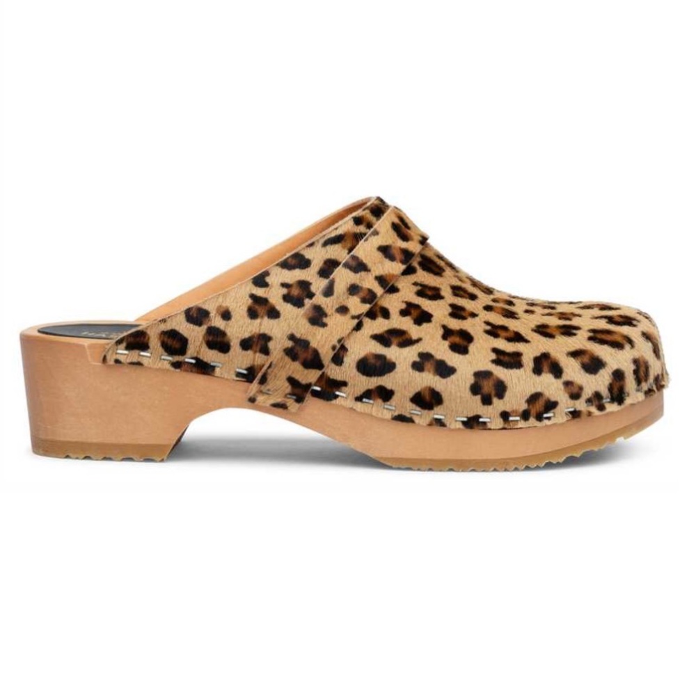 Swedish Hasbeens Leopard Print Clogs